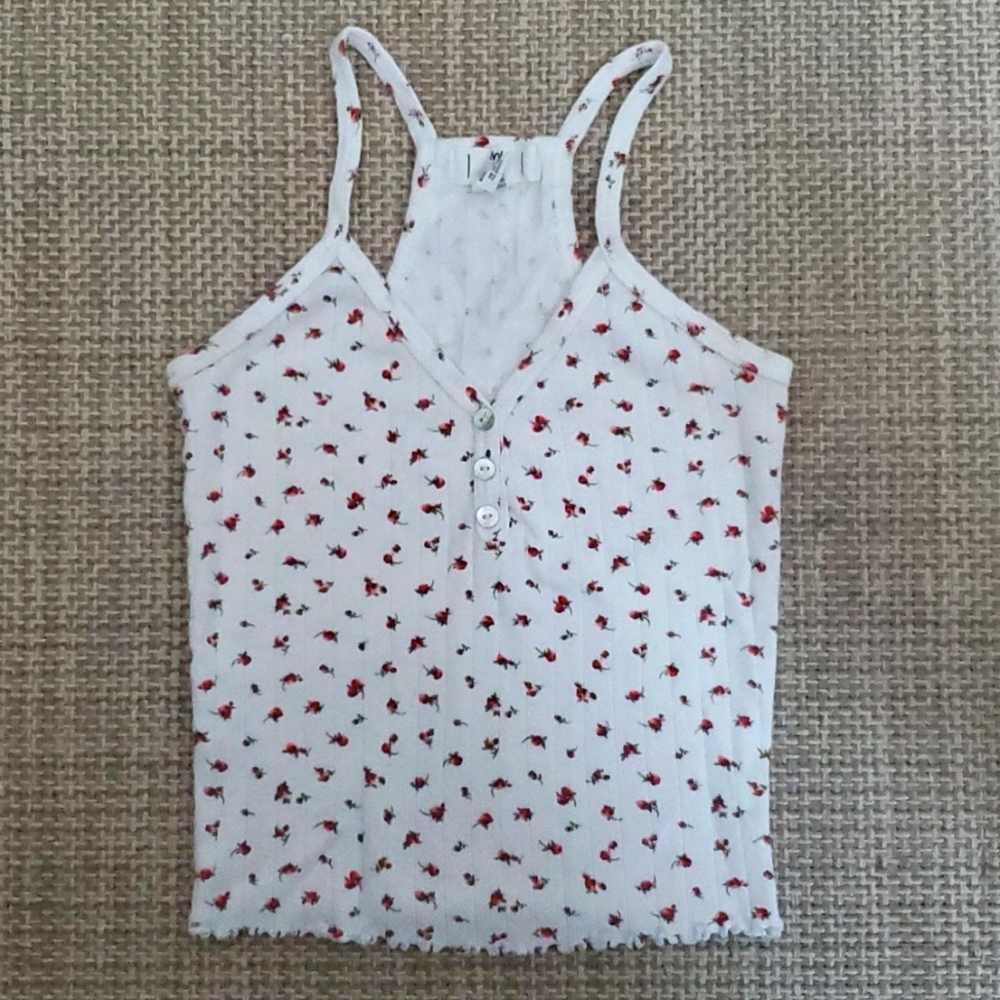 Tilly's Ribbed Floral Tank Top - Red Roses
